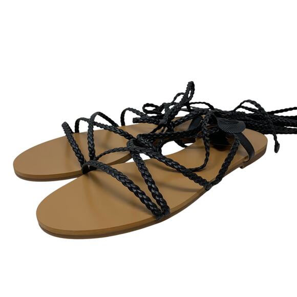 J. Crew Factory Braided Ankle Wrap Sandals Womens Size 9.5 Solid Black NEW - Picture 2 of 8